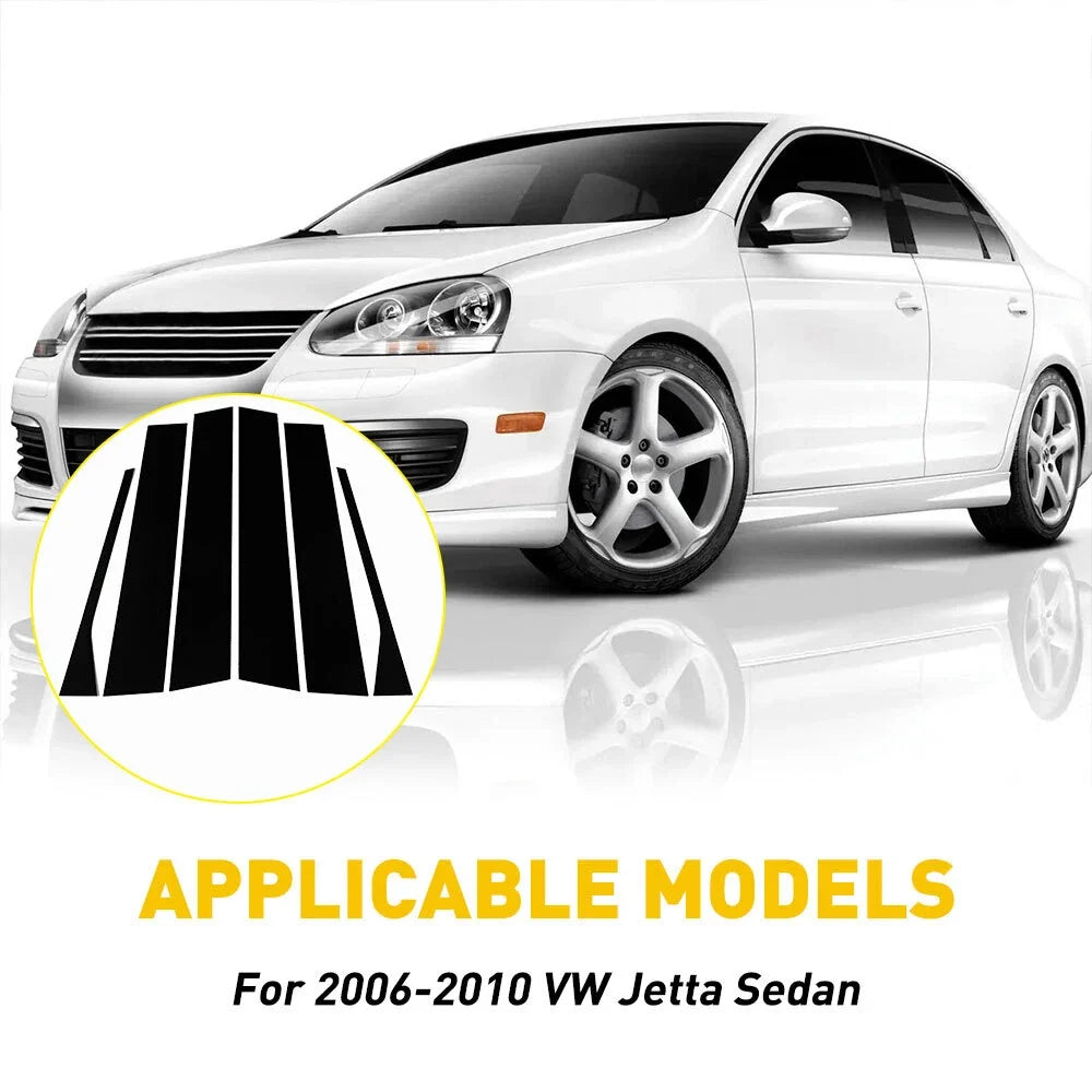 Set of 6 Trim Pillar Posts for VW MK5 Jetta Sedan (2006–2010) Gloss Black