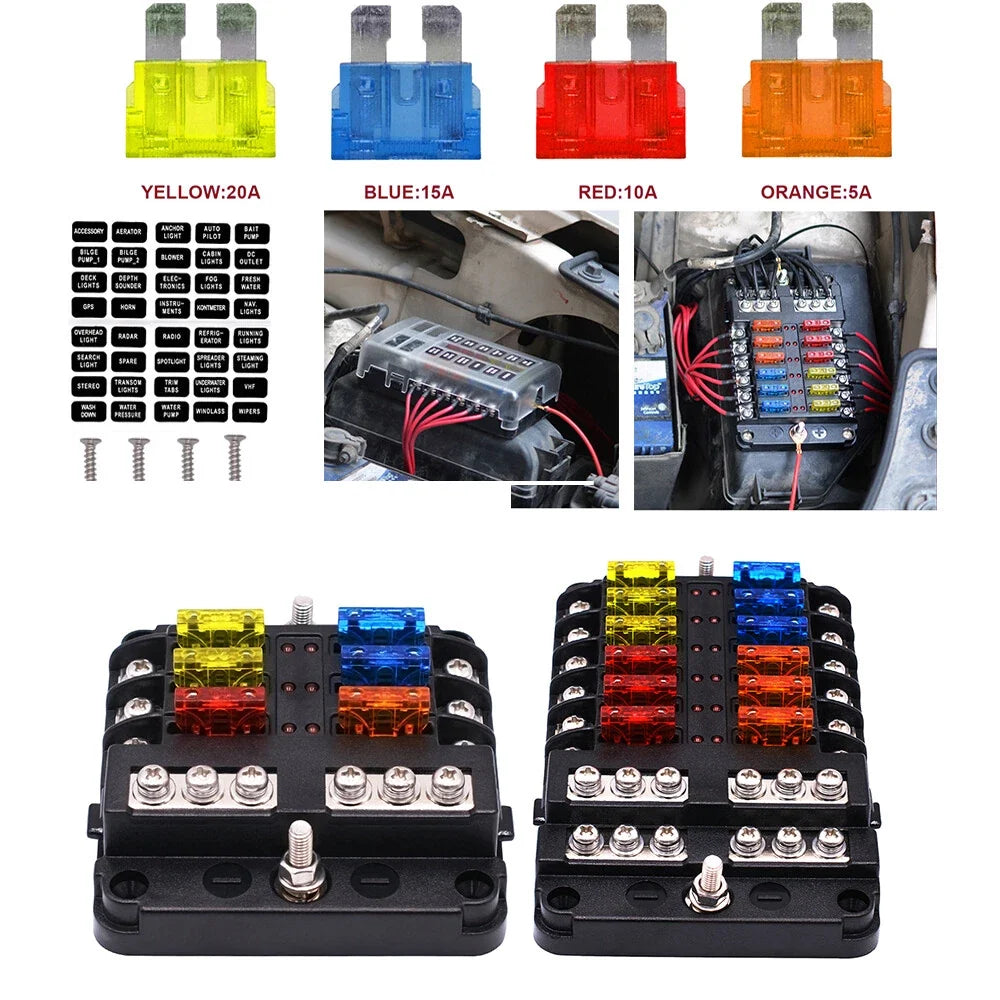 6 Way 12V/24V Car Power Distribution Blade Fuse Holder Box