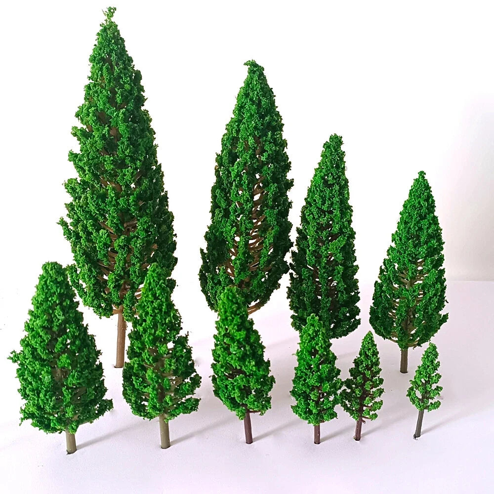 Set of 10 Miniature Pine Trees for Model Scenery (Scale 1:50-1:400)