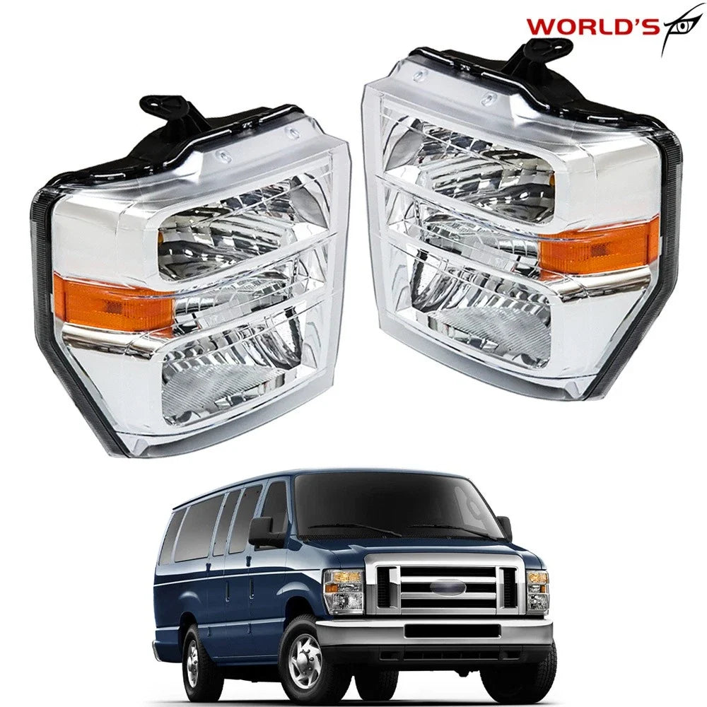 Pair of Halogen Headlights for Ford E150 E250 E350 E450 F650 (2008–2014)