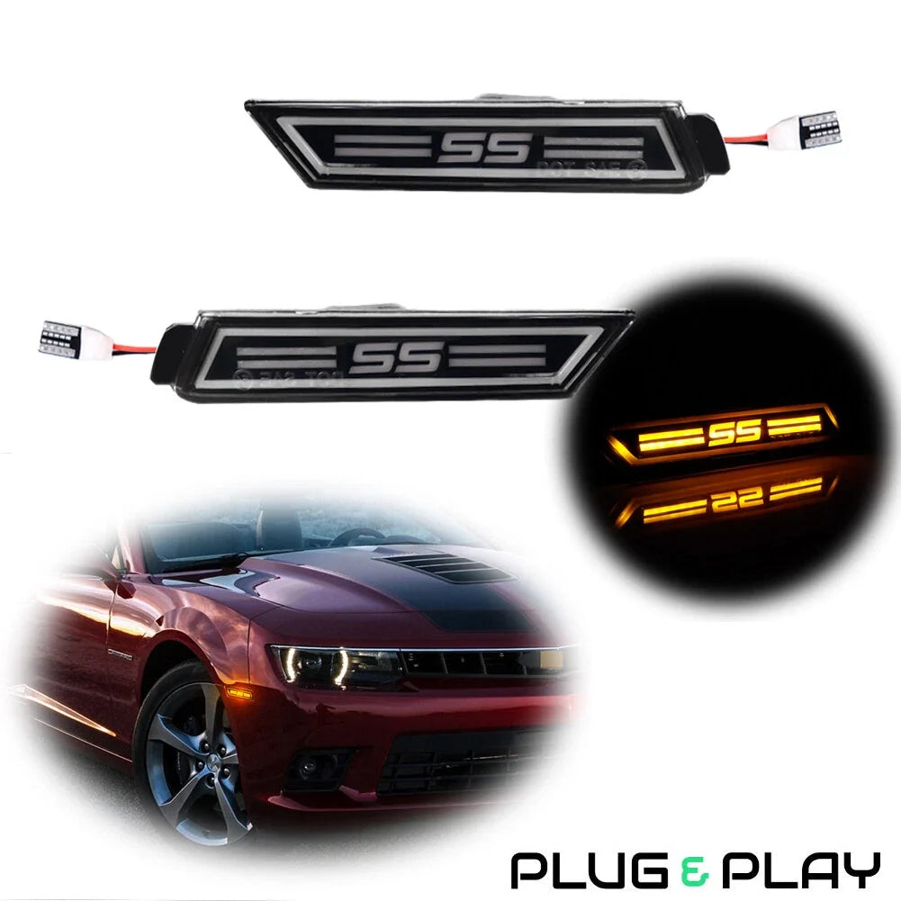2X LED Front Fender Amber Side Marker Lights for Chevy Camaro (2010–2015)