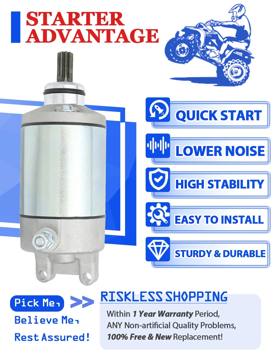 Relay Included Starter Motor for Arctic Cat ATV 400 DVX 2004-2008