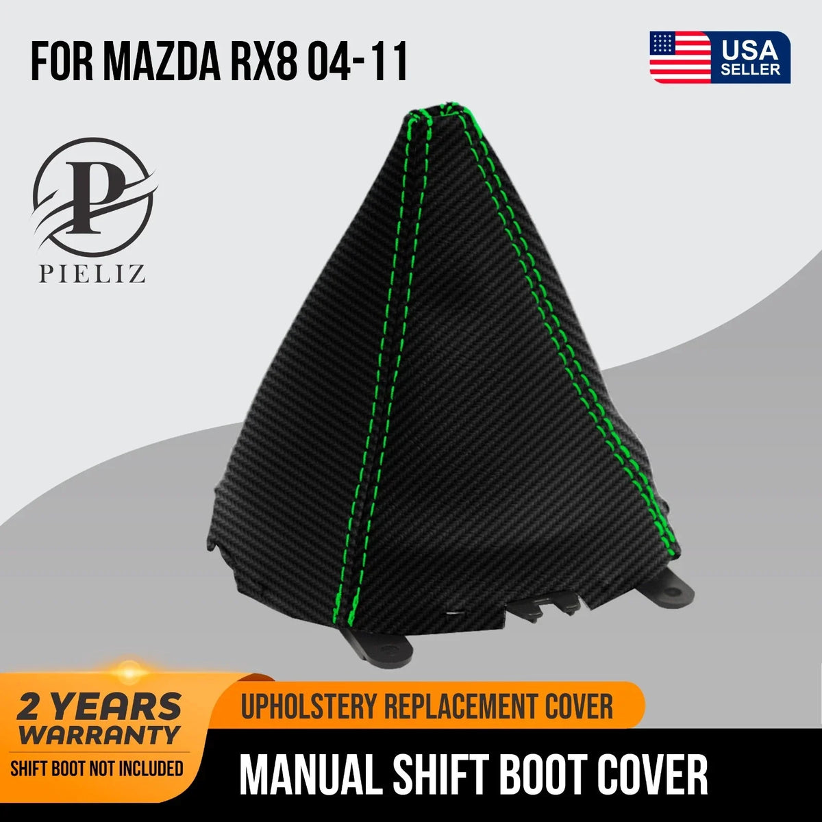 Manual Shift Boot Cover for Mazda RX8 (2004–2011) - PVC Carbon, Green Stitch