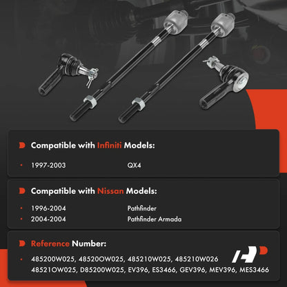 Tie Rod Ends Set of 4 for Nissan Pathfinder (1996-2004) - Front Inner & Outer