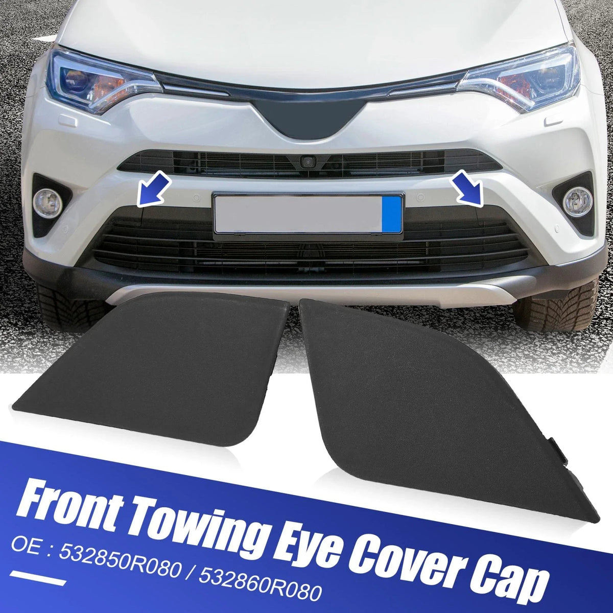 Pair Front Bumper Tow Hook Cover Cap for Toyota RAV4 (2016–2018) 532860R080