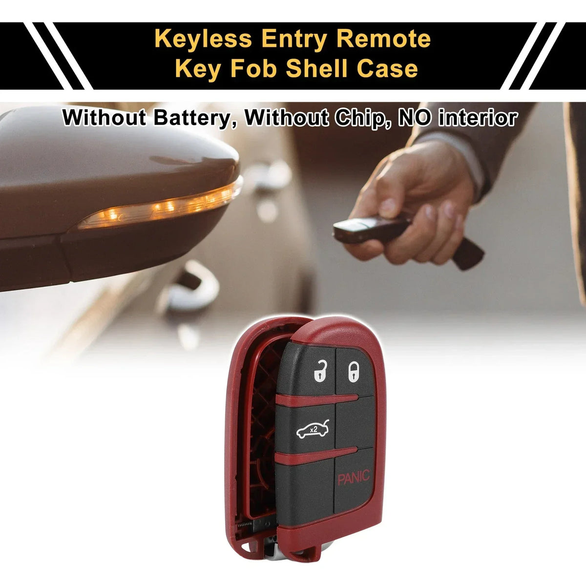 Key Fob Shell Case - Black Red, 4 Button for Dodge Charger 2006-2023