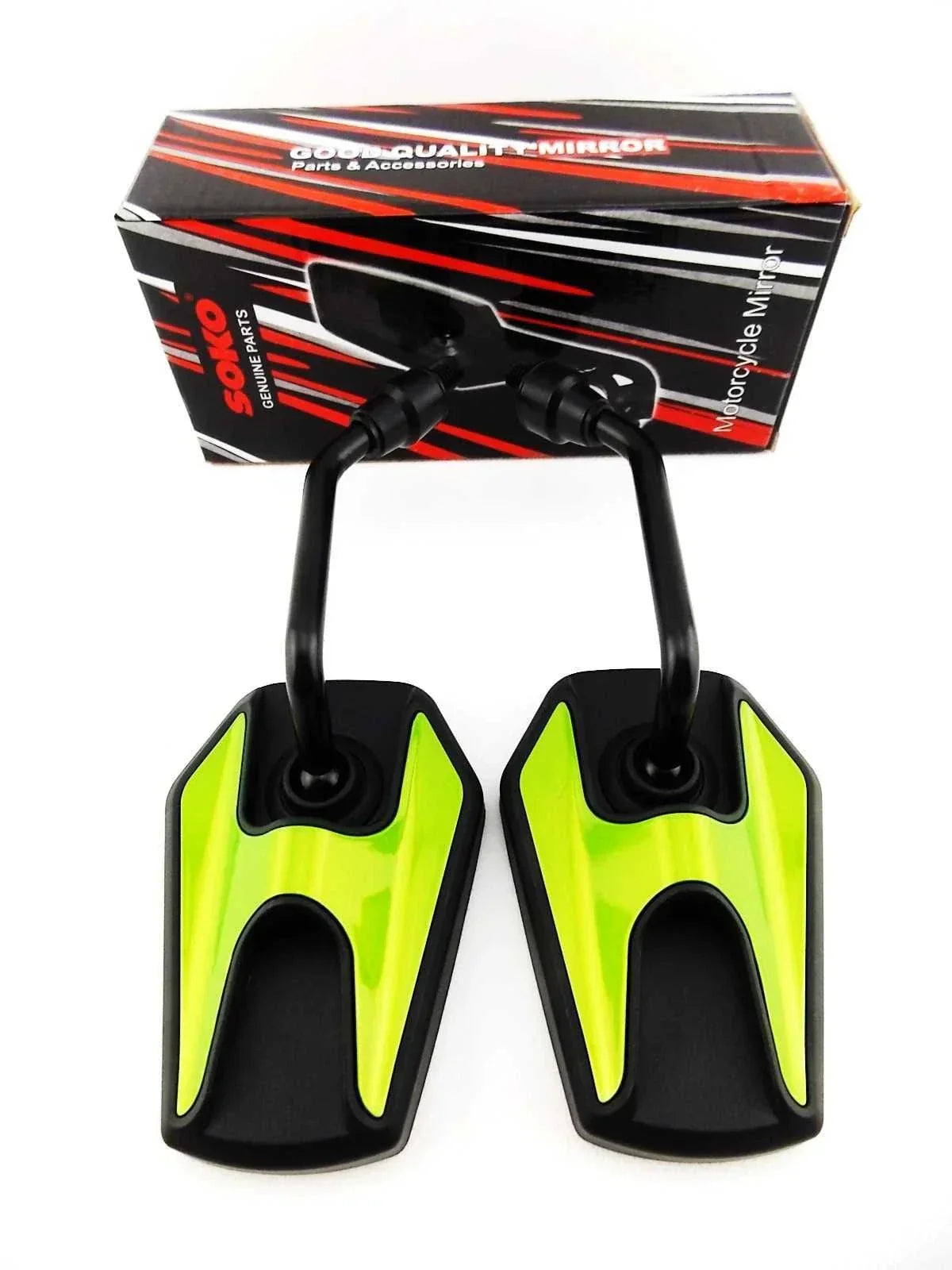 Black Green Hex Soko Mirrors for Kawasaki KL250 (1978-1982)