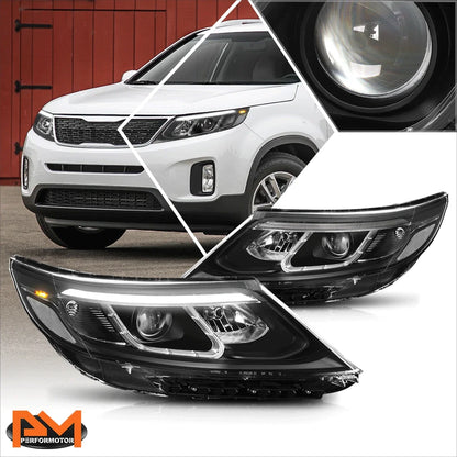 LED Projector Headlights - Black Clear Corner for Kia Sorento 2014-2015