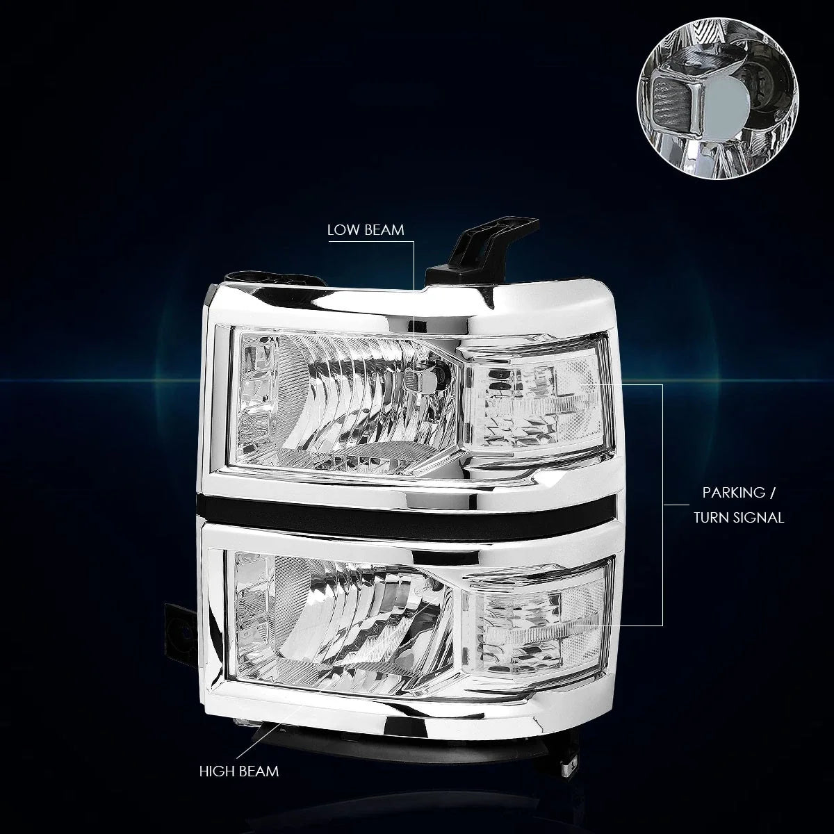 Headlight Replacement for Chevy Silverado (2014–2015) Chrome Housing Clear Corner