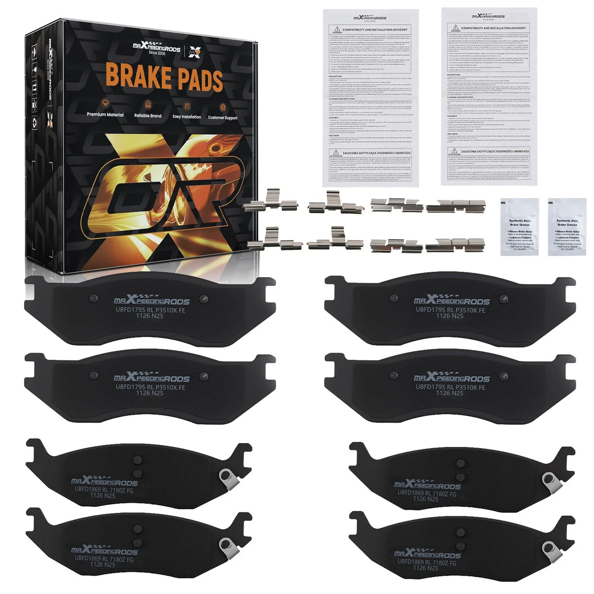 Set of Brake Pads for Front and Rear Dodge Ram 1500 (2002–2005) D966 D898 P966