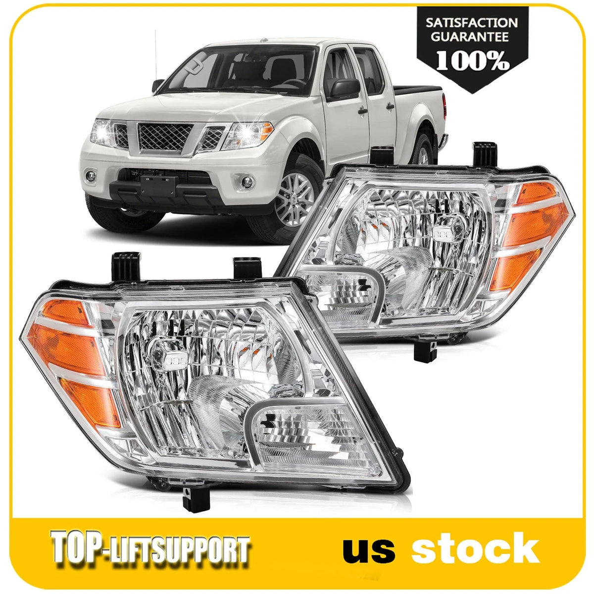 2X Headlight Assembly for Nissan Frontier (2009–2019) Chrome Amber