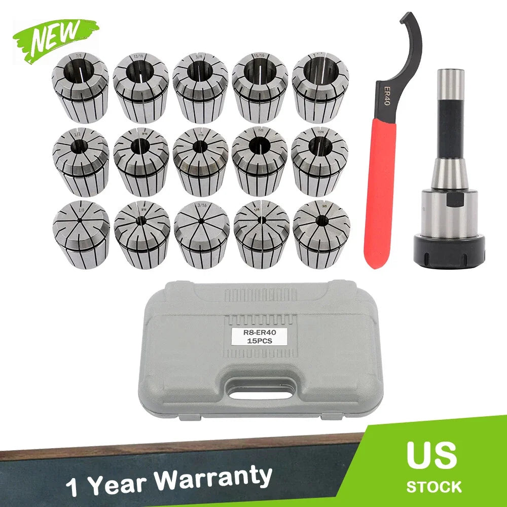 15-Piece Collet Set R8 ER40 for CNC Milling Lathe