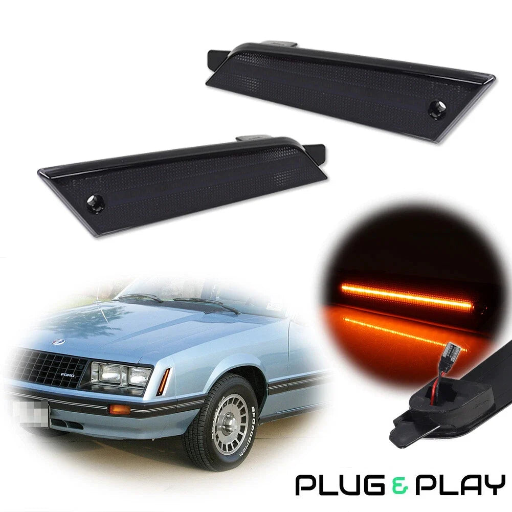 2X Smoke Amber LED Front Side Marker Lights for Ford Mustang (1979–1986)