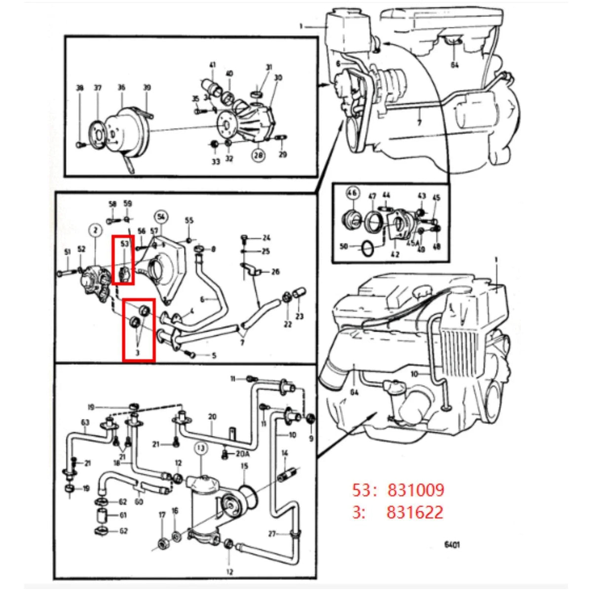 Cooling System Cross Piece 831009 for Volvo Penta AQ115 125 130 131 140 170