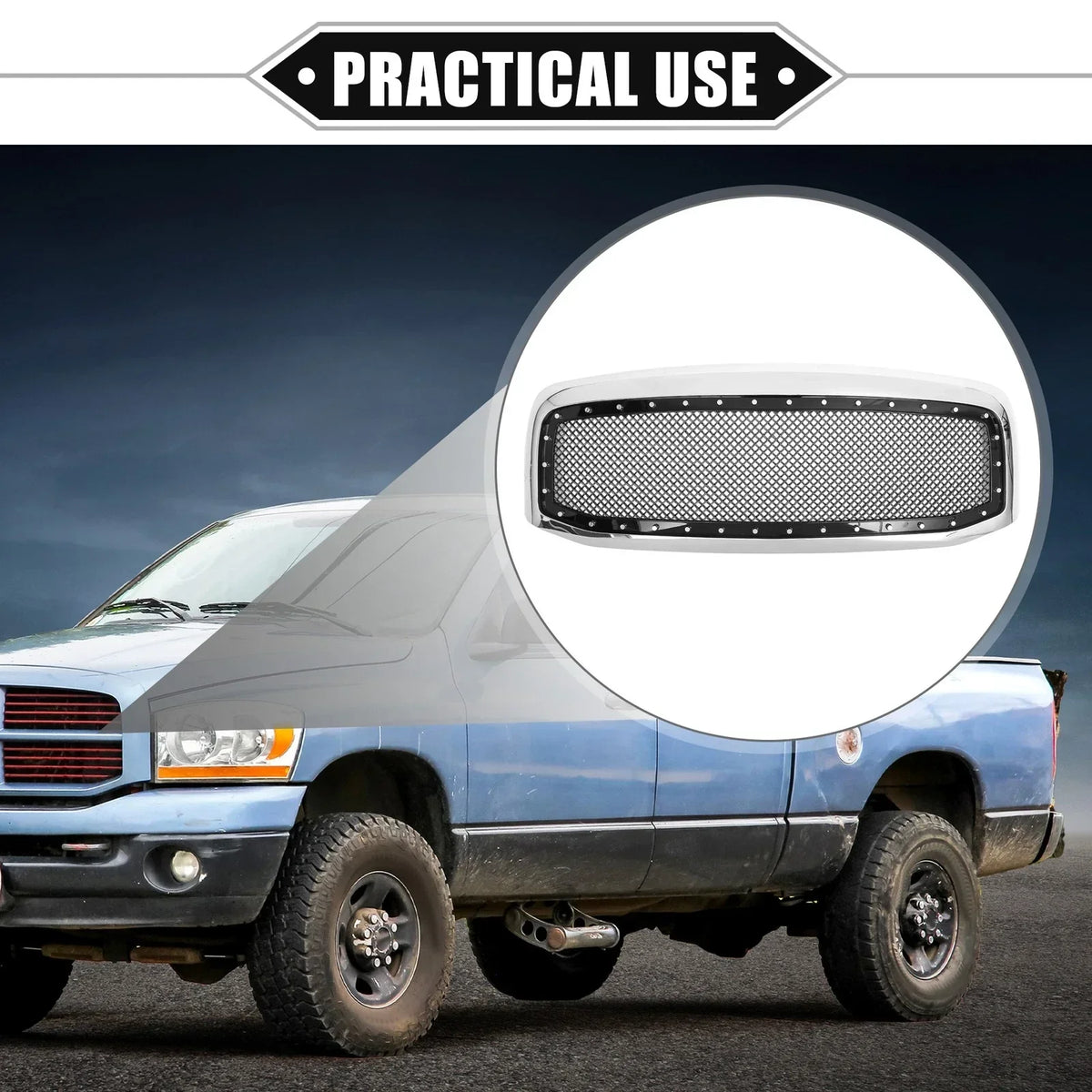 Front Grille Assembly in Chrome Silver Tone & Gloss Black for Dodge