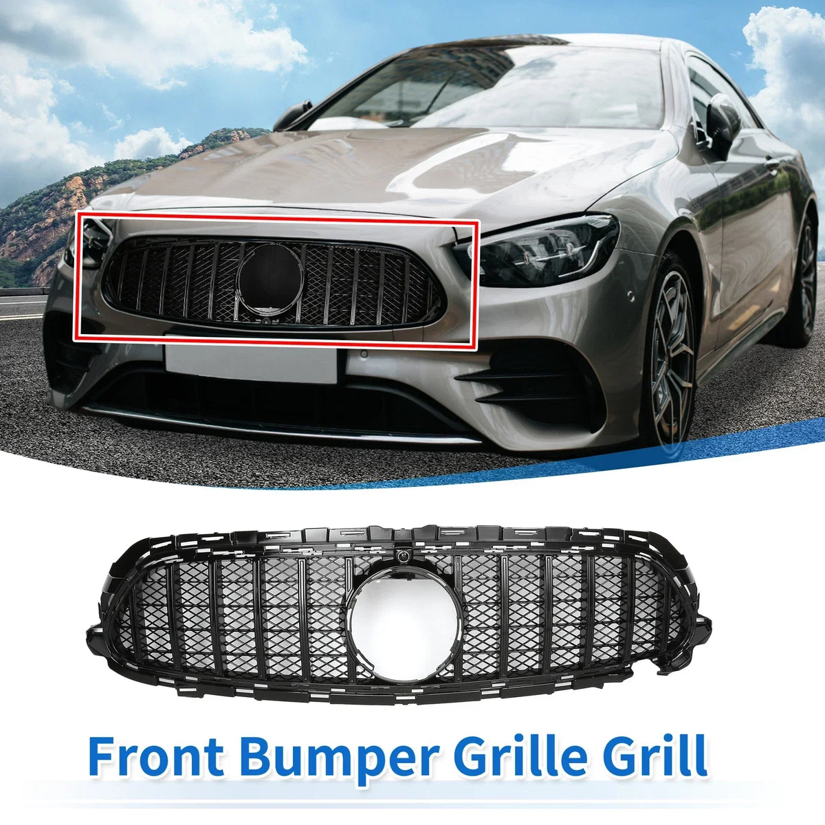 Front Upper Bumper Grille Black for E200 AMG Mercedes 2017-2023