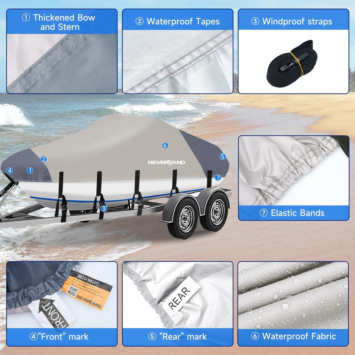 Boat Cover for V-Hull Speedboat (14ft, 15ft, 16ft) Waterproof