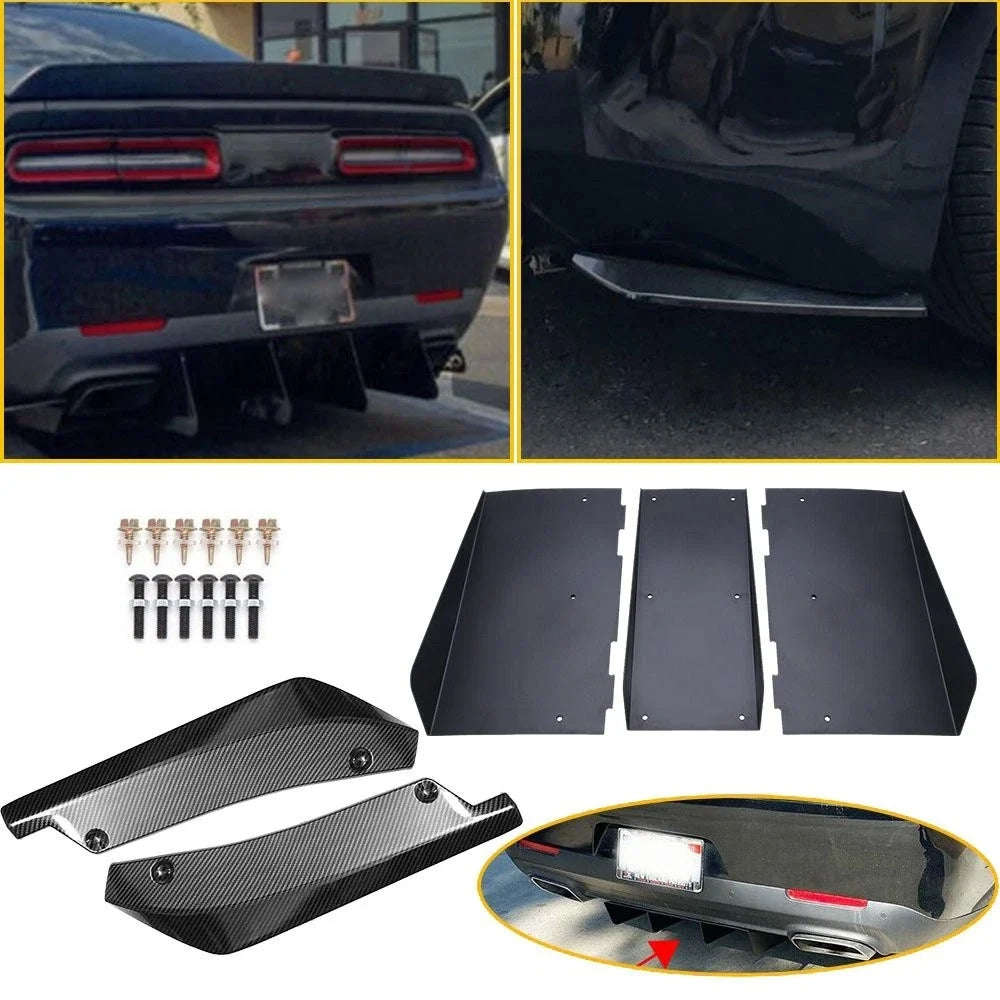 Universal Rear Bumper Diffuser 4-Fin Spoiler Lip Splitter + Rear Spats