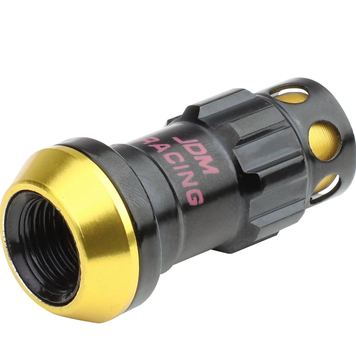 Set of 16 Aluminum Gold Rim Lock Nuts + Adapter M12x1.5 22mm OD/45mm Tall