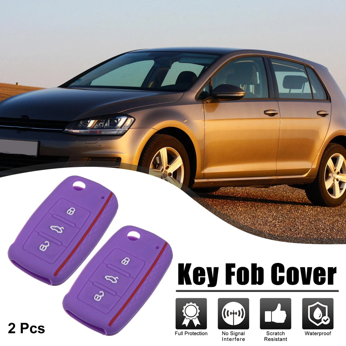 2X Purple Silicone Key Fob Shell for Volkswagen CC (3 Button) 723115242324