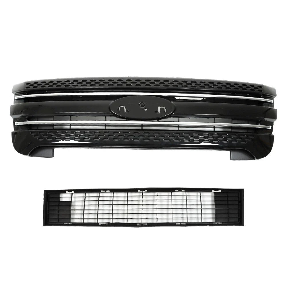 Front Grille Assembly in Glossy Black for 2011-2015 Ford Explorer