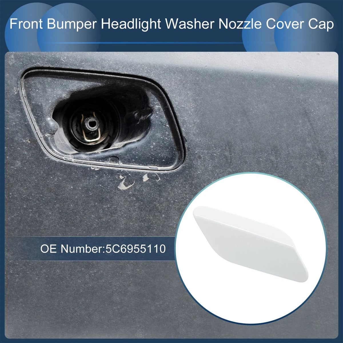 Front Right Washer Nozzle Cover Cap for Volkswagen Jetta A6 (2011–2014) White