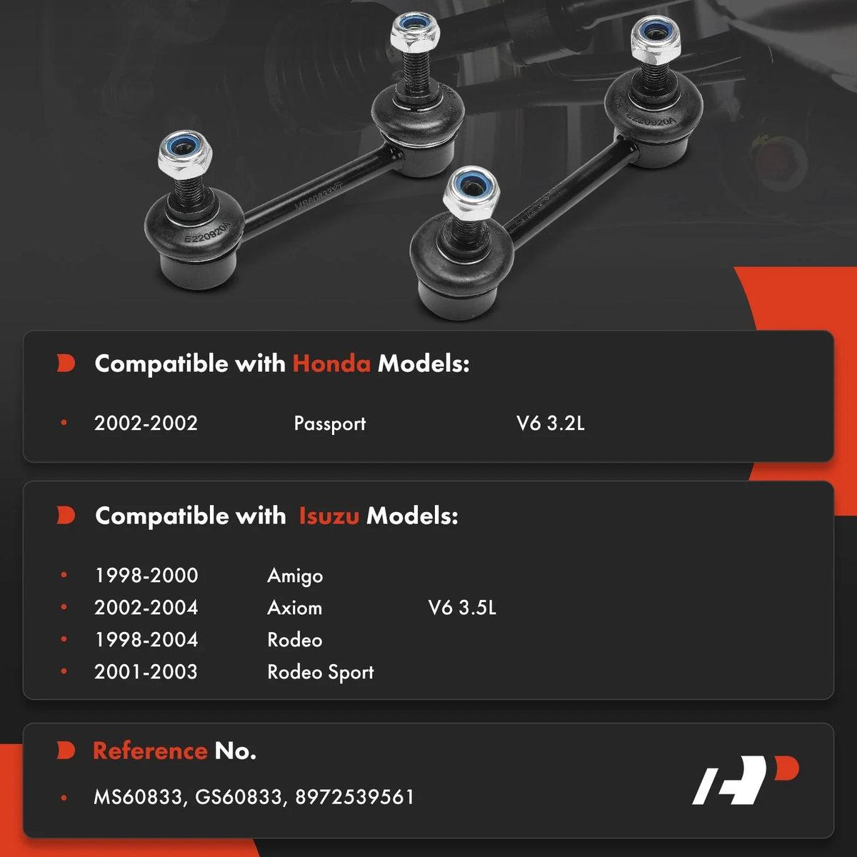 Rear Sway Bar Link Pair with Ball Joint for Honda Passport 2002
