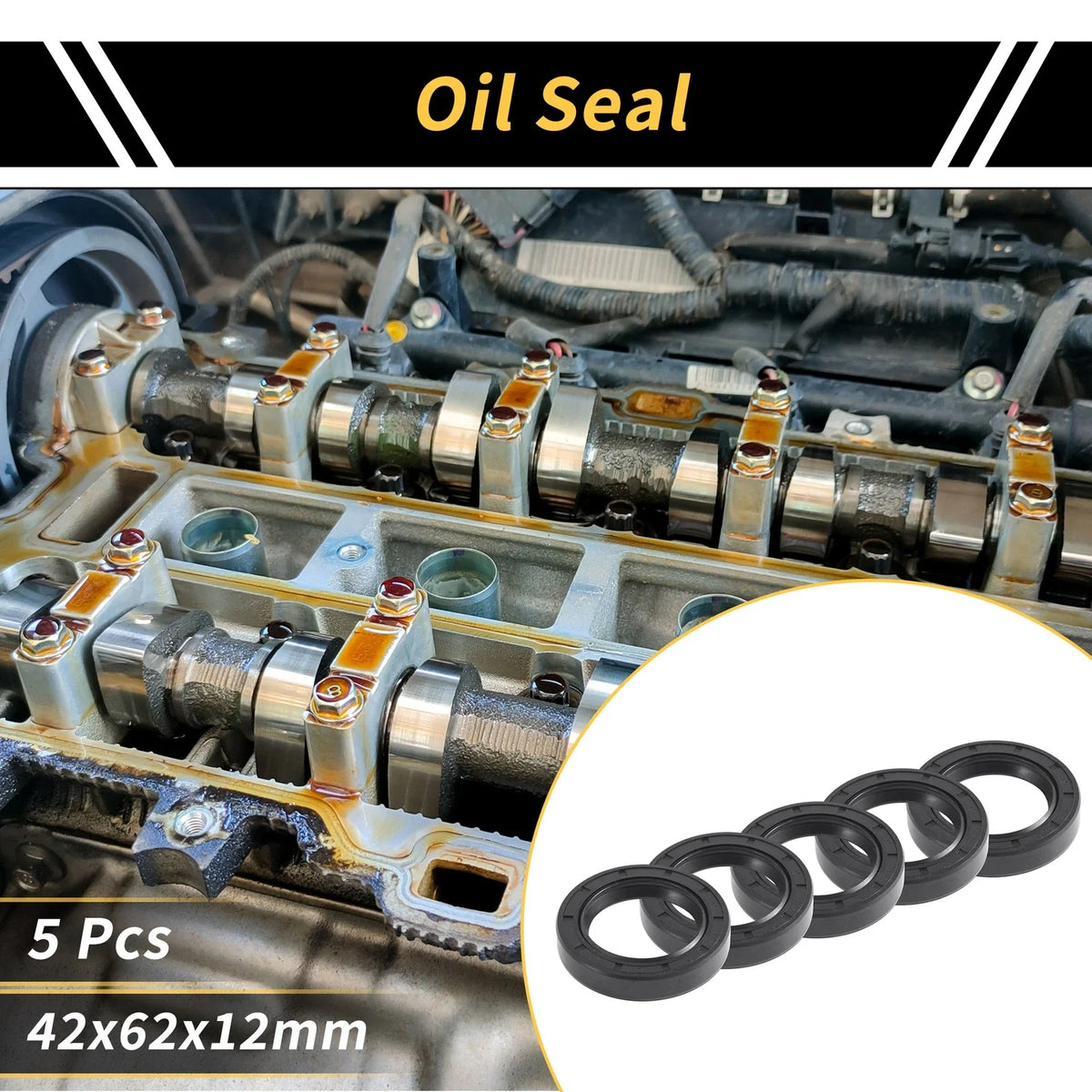 Set of 5 Oil Seal Rotary Shaft Seal NBR Rubber 42x62x12mm