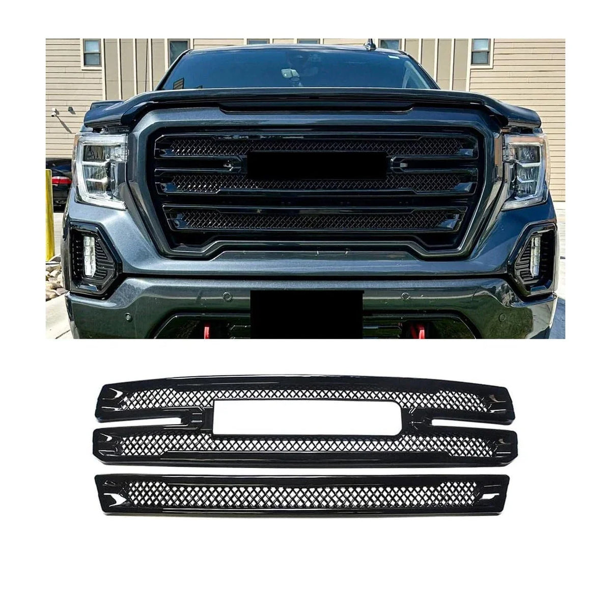 Gloss Black Grille Covers for GMC Sierra 1500 SLT AT4 (2019–2022)