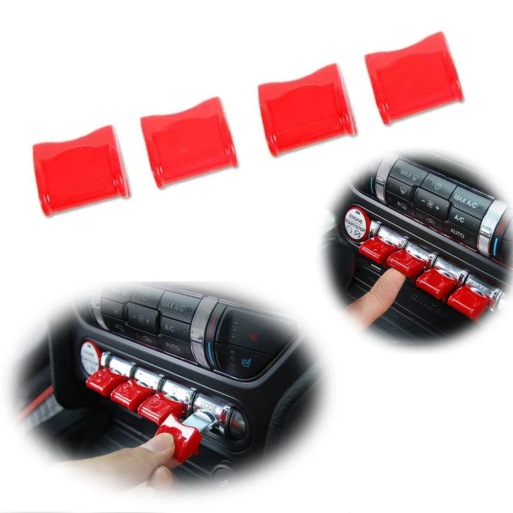 Set of 4 Red Console Control Button Trims for Ford Mustang (2015–2018)
