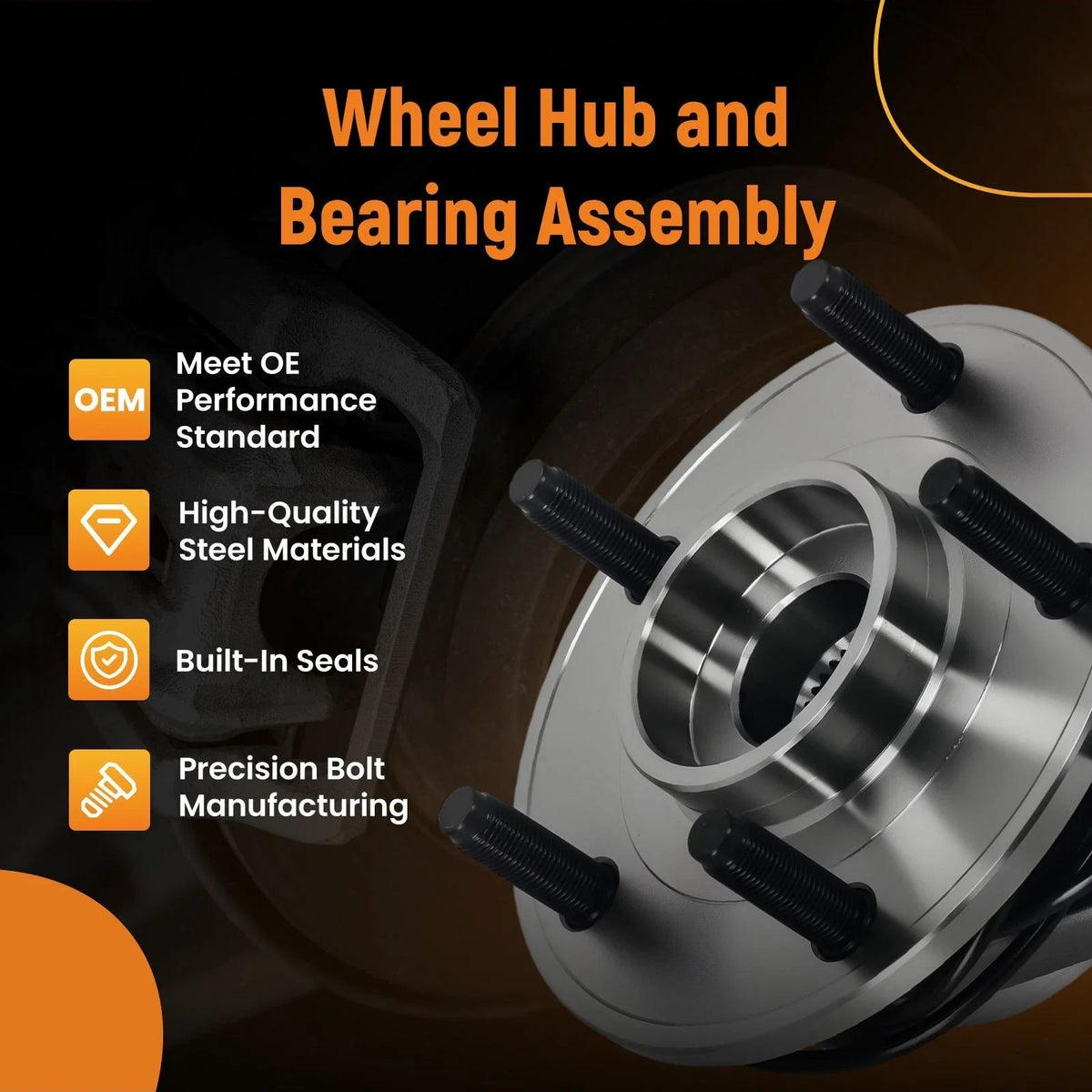 Wheel Bearing Hub Front L&R for Jeep Wrangler (2011-2017) 513369 5-Stud