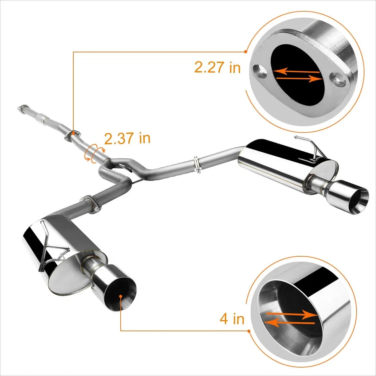 4" Rolled Dual Muffler Tip Catback Exhaust for Nissan Maxima 2004-2008
