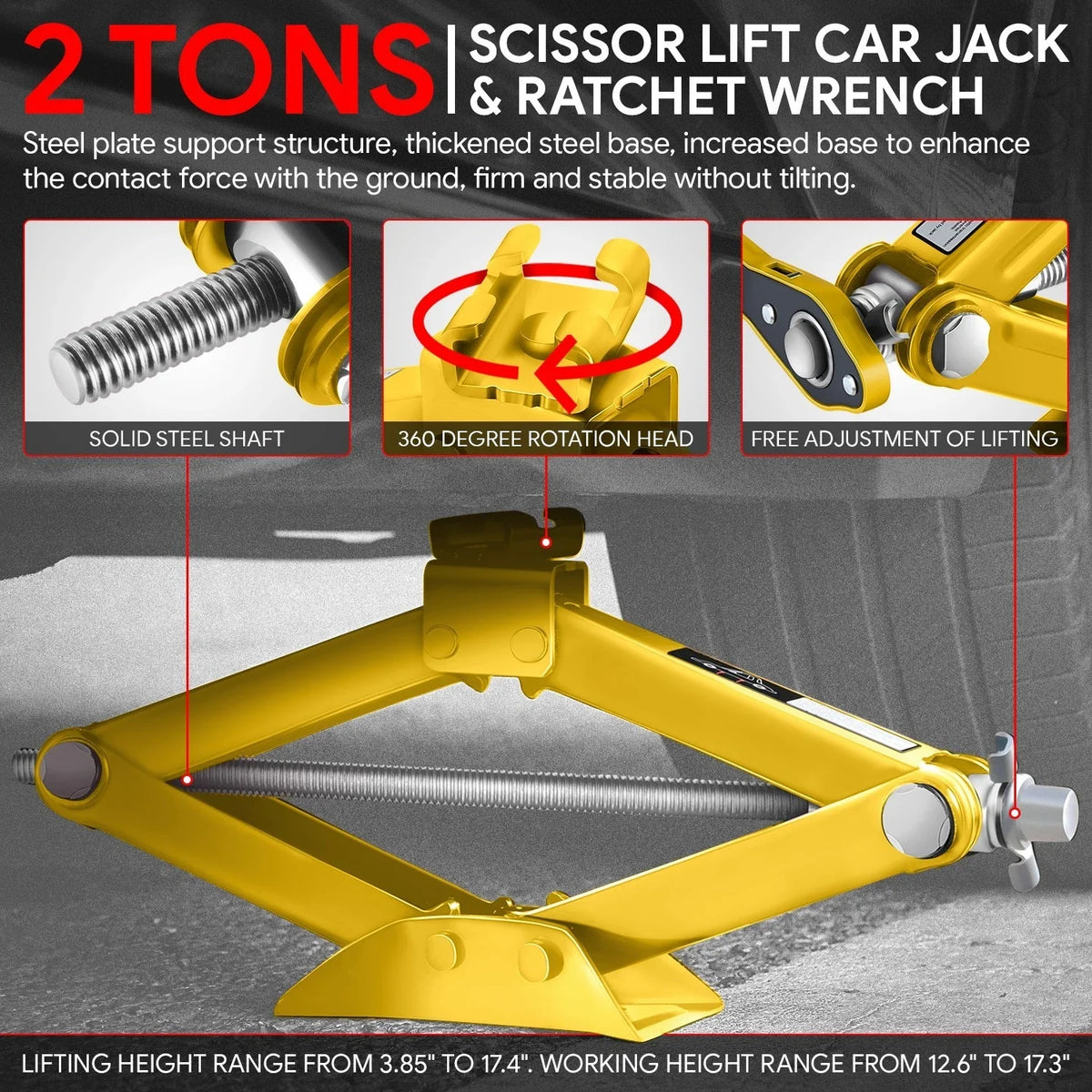 2 Ton Hydraulic Scissor Lift Jack for (3.85-17.4 in, 4409 lbs)