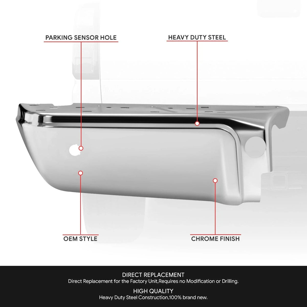 Chrome Driver Left Side Rear Bumper End for Ford F-250 SD (2008–2016)