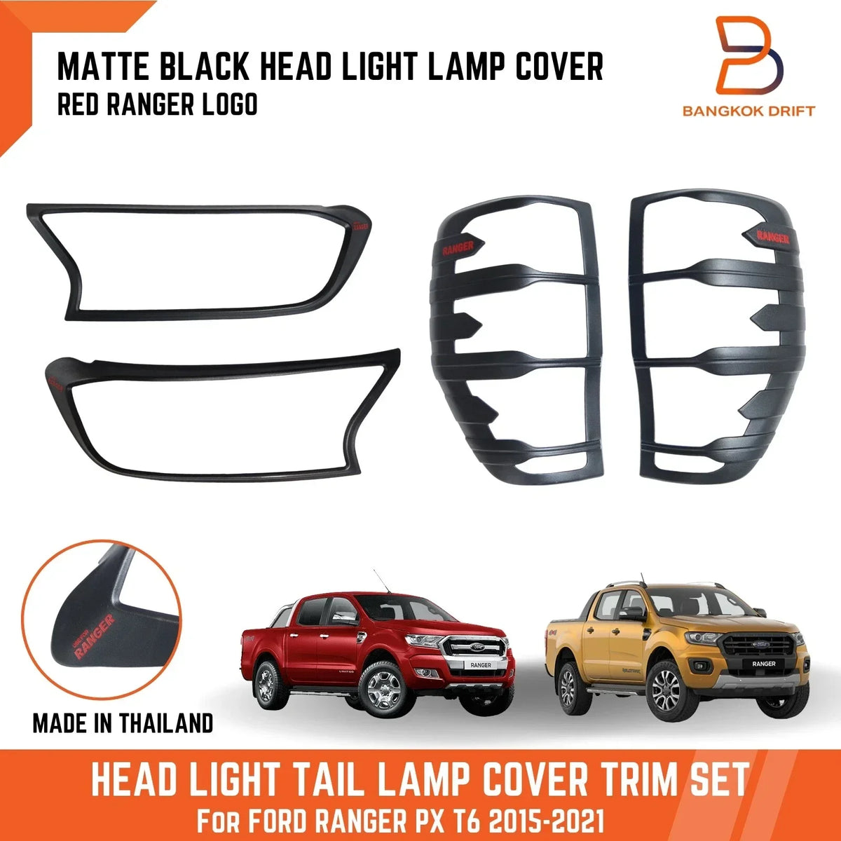 Matte Black Trim for Headlight and Taillight Covers - Ford Ranger T6 2015-2021