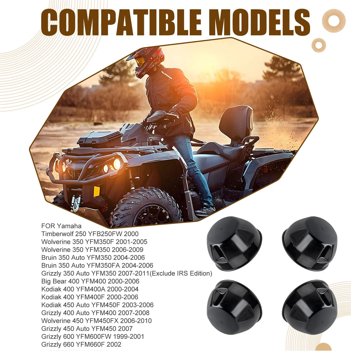 Rubber Wheel Caps Set of 4 for Yamaha Grizzly 350-660 (2007-2014)