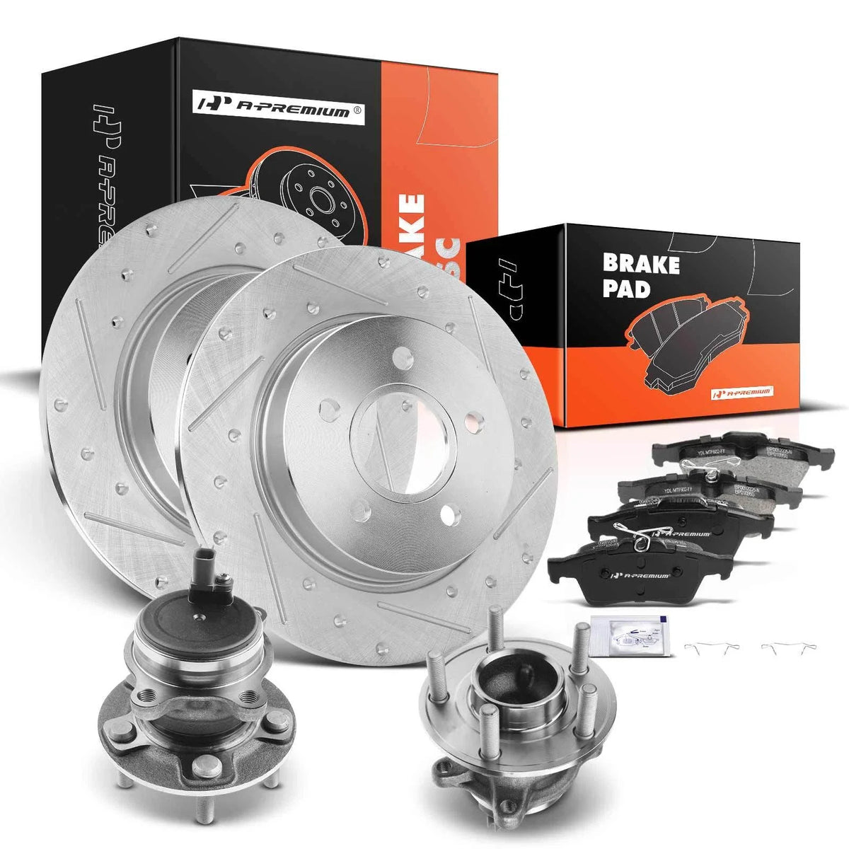 Set of 2 Rear Drilled Brake Rotors, Pads & Hub Bearing for Ford Focus (2012–2018)