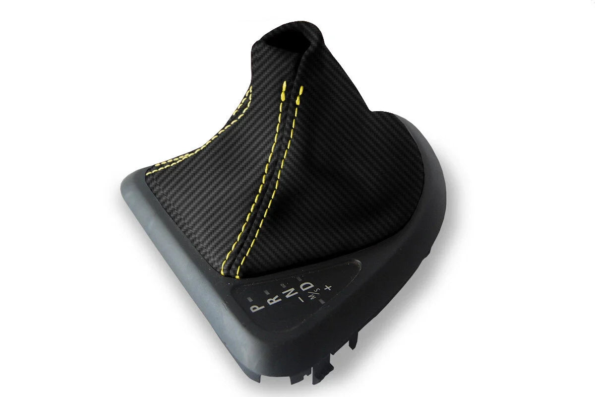 Automatic Shift Boot Cover for BMW E81 E82 E87 (2004–2013) Carbon Fiber Yellow Stitch