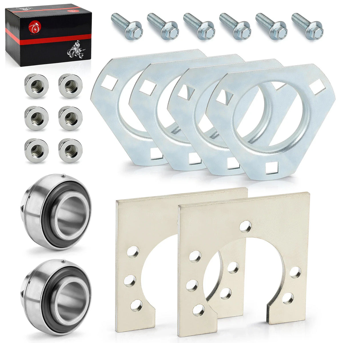1" Live Axle Bearing Kit for Go-Karts Mini Bike (3-Hole Flangettes)