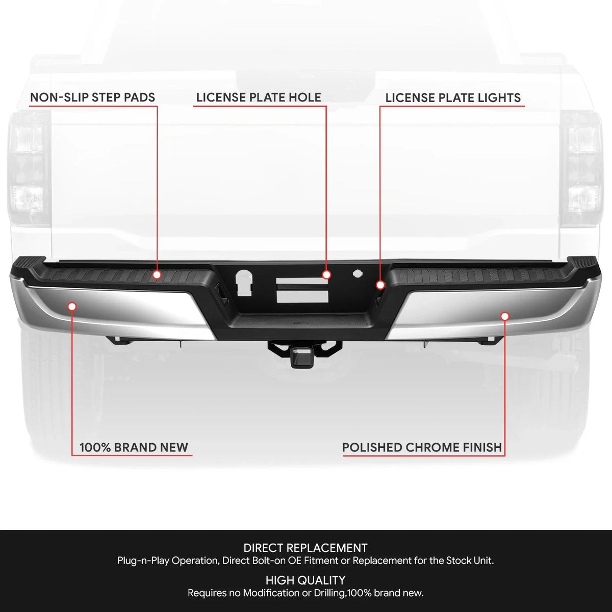 Chrome Rear Bumper Assembly for Ford F-150 (2021–2023) w/ Tow Package
