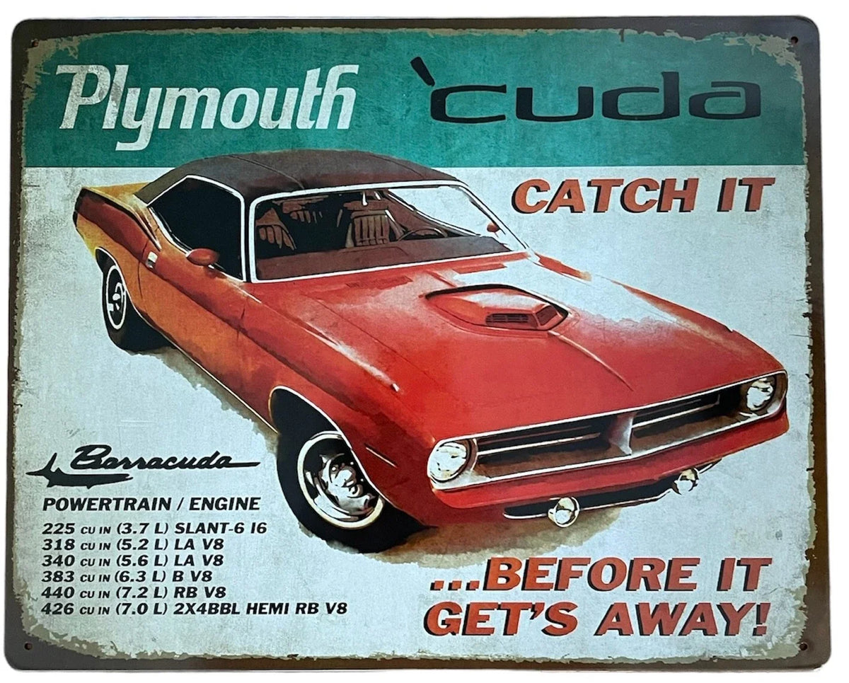 Vintage Metal Sign for Plymouth Cuda (1964–1974)