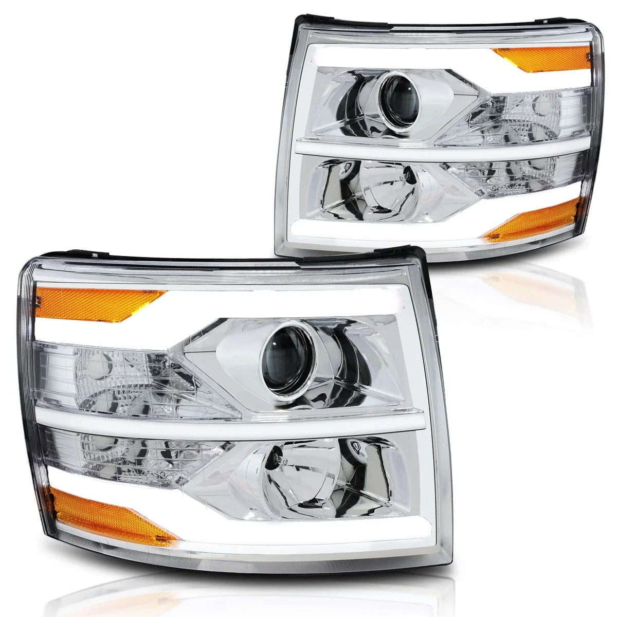 Dual LED DRL Bar Projector Headlight for Chevy Silverado (2007–2014)