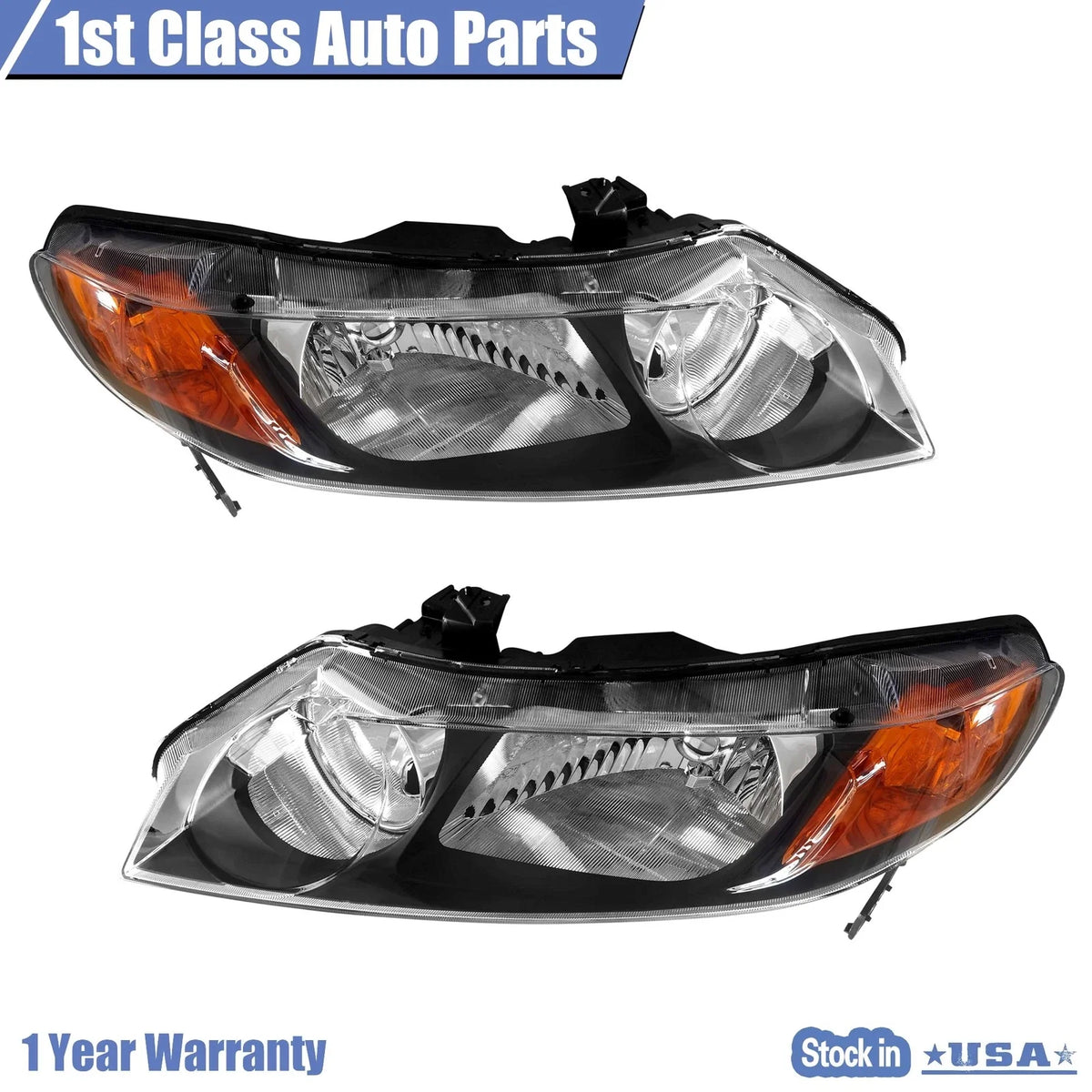 2X Halogen Headlight Assembly for Honda Civic (2006–2011) Left & Right