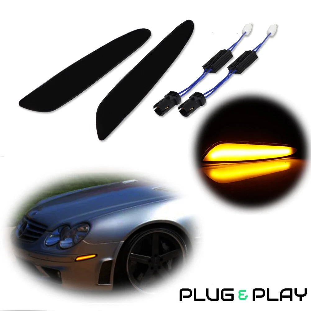 Smoked Lens Amber LED Front Side Marker Lights for Benz E320 E350 E500 E55 AMG