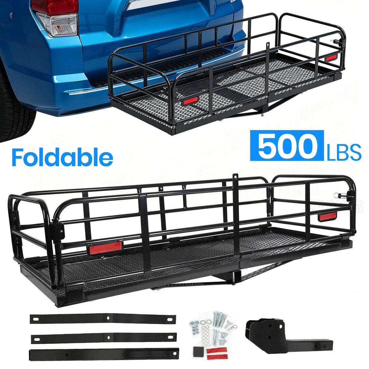 2" Receiver Folding Trailer Hitch Cargo Carrier Basket (500 lbs)