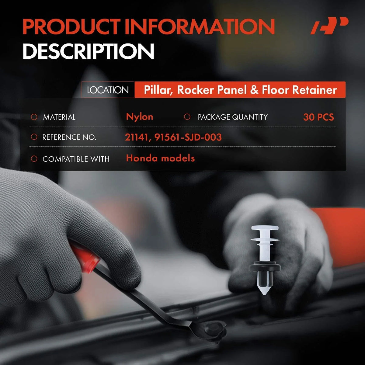 Set of 30 Rocker Panel and Floor Retainer Clips for Honda