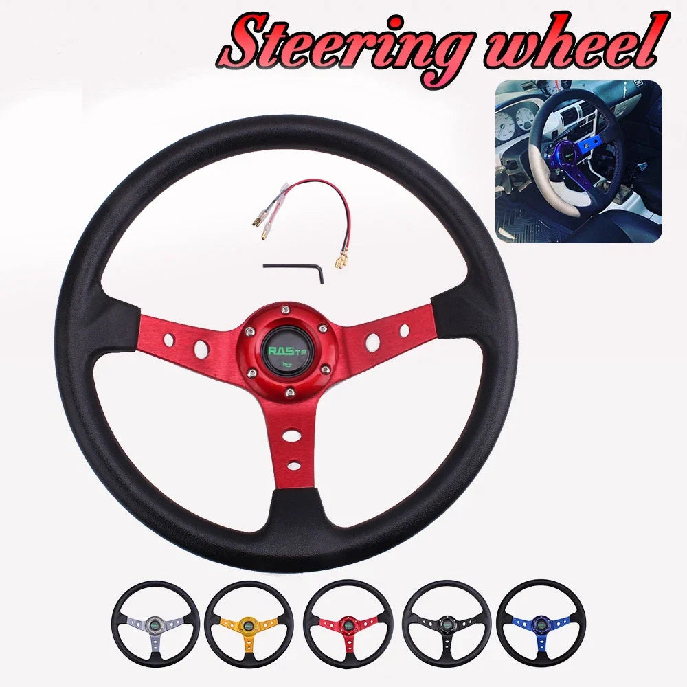 14" Racing Steering Wheel for Universal Fit - Deep Dish 6 Bolt