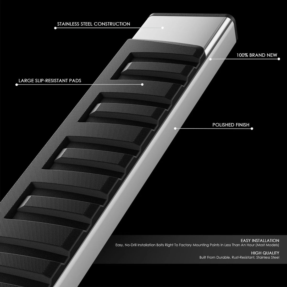 Set of 2 Chrome/Black Rectangular Running Boards for Nissan Frontier (2005–2024)