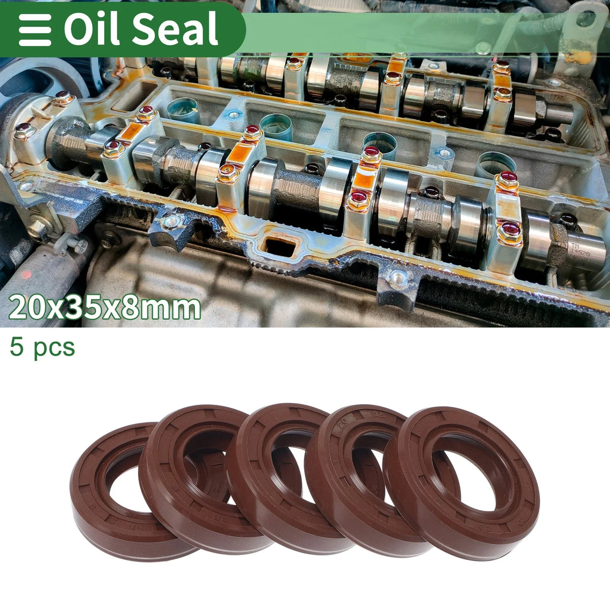 Set of 5 Oil Seal Rotary Shaft Seal FKM Rubber 20x35x8mm