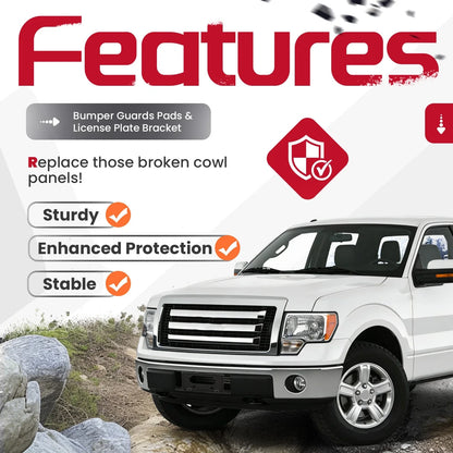 Front Bumper License Plate Holder & Guard Pads for Ford F150 2009-2014